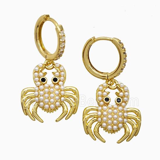 Copper Crab Hoop Earrings Pave Pearlized Resin Gold Plated