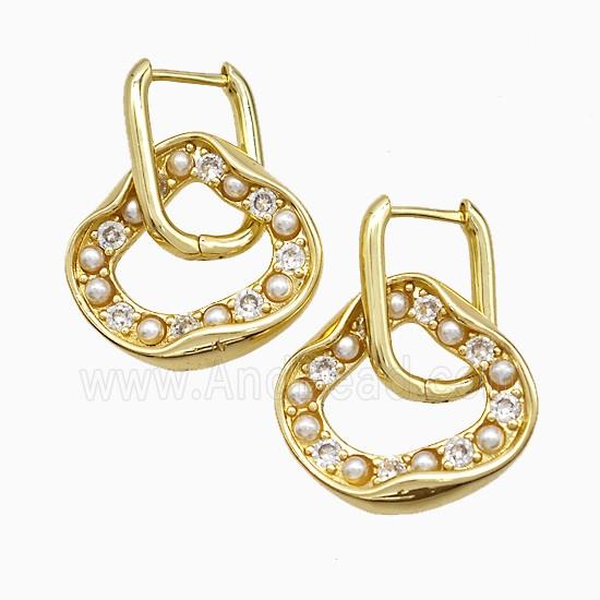 Copper Circle Latchback Earrings Pave Pearlized Resin Gold Plated