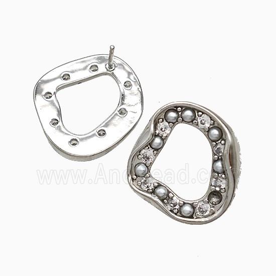 Copper Circle Stud Earrings Pave Pearlized Resin Platinum Plated