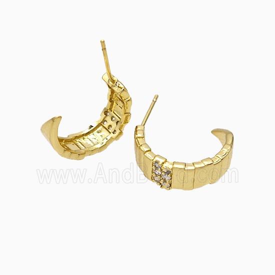 Copper Stud Earrings Pave Zirconia Gold Plated