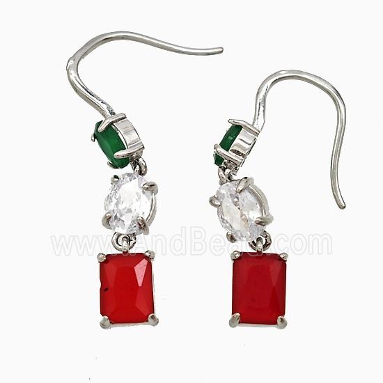Copper Hook Earrings Pave Crystal Glass Platinum Plated