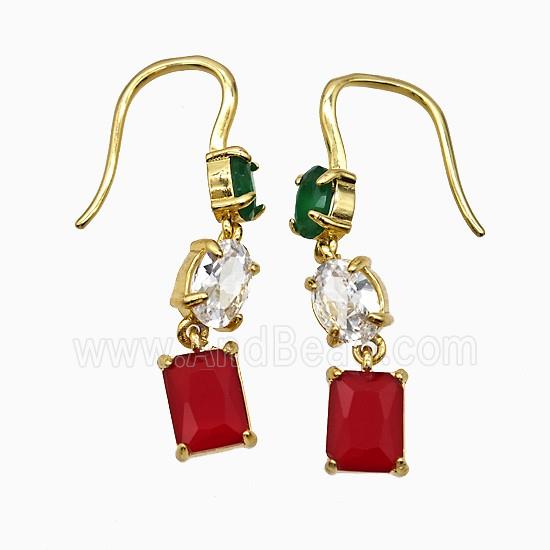 Copper Hook Earrings Pave Crystal Glass Gold Plated