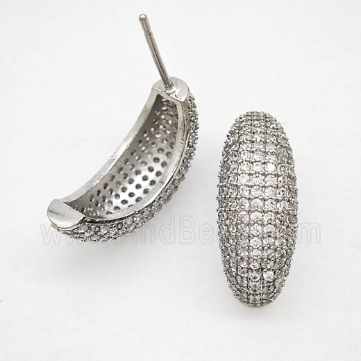 Copper Stud Earrings Micropave Zirconia Platinum Plated