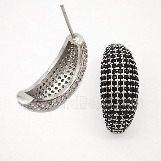 Copper Stud Earrings Micropave Black Zirconia Platinum Plated