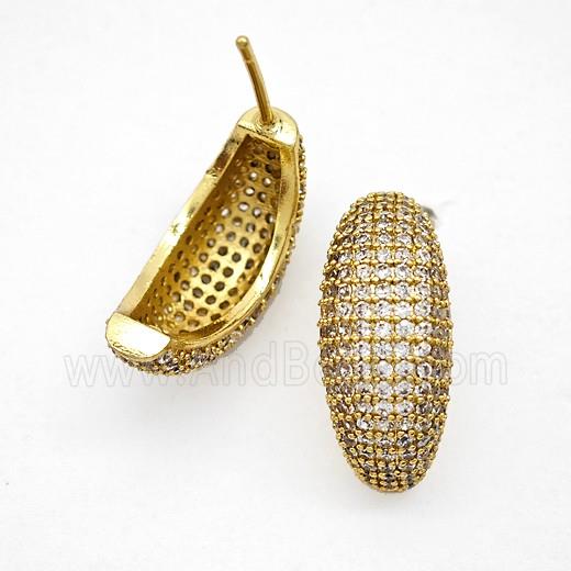 Copper Stud Earrings Micropave Zirconia Gold Plated