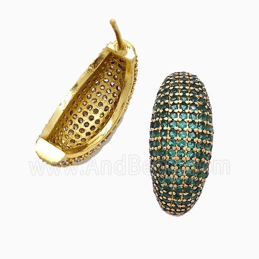 Copper Stud Earrings Micropave Green Zirconia Gold Plated