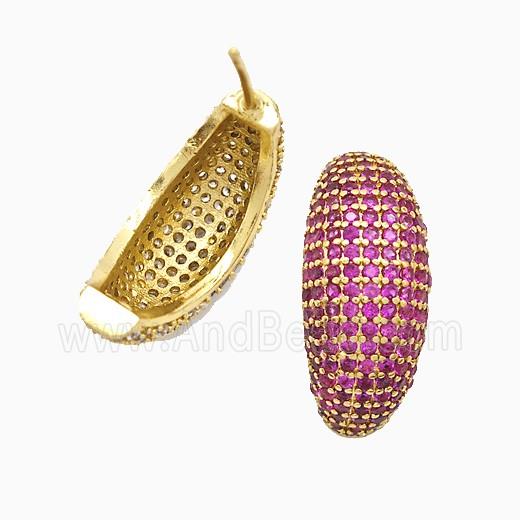 Copper Stud Earrings Micropave Fuchsia Zirconia Gold Plated