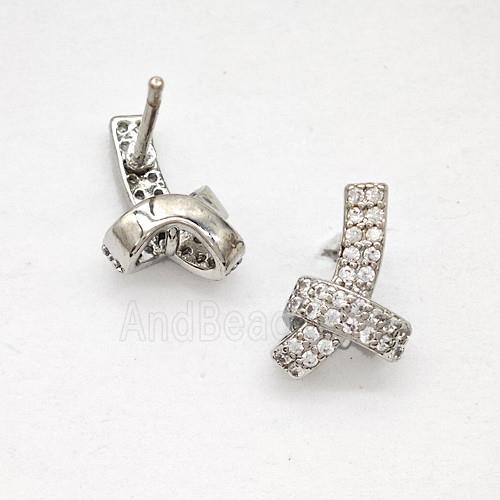 Copper Awareness Ribbons Stud Earrings Pave Zirconia Platinum Plated