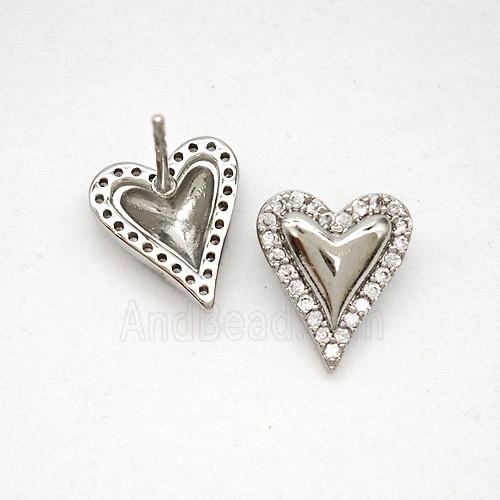 Copper Heart Stud Earrings Pave Zirconia Platinum Plated