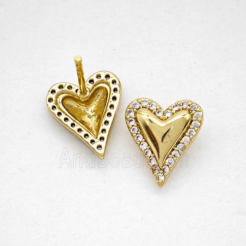 Copper Heart Stud Earrings Pave Zirconia Gold Plated