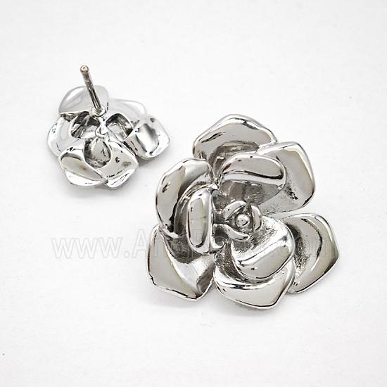 Copper Flower Stud Earrings Platinum Plated