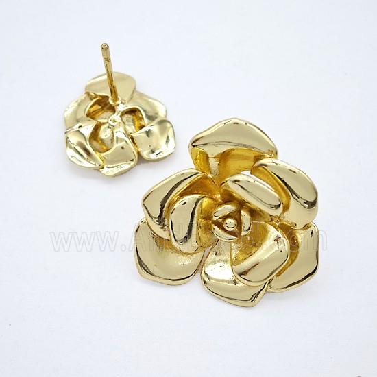 Copper Flower Stud Earrings Gold Plated