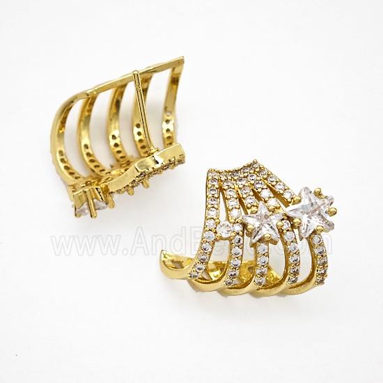 Copper Stud Earrings Pave Zirconia Gold Plated