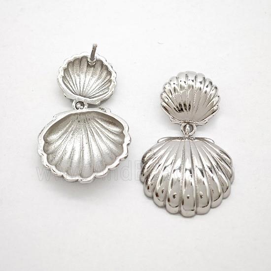 Copper Scallop Shell Stud Earrings Platinum Plated