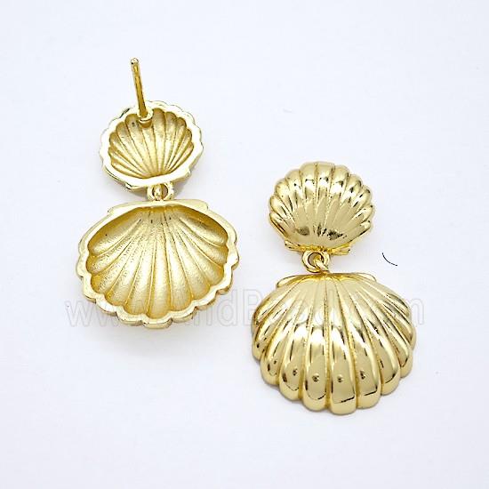 Copper Scallop Shell Stud Earrings Gold Plated