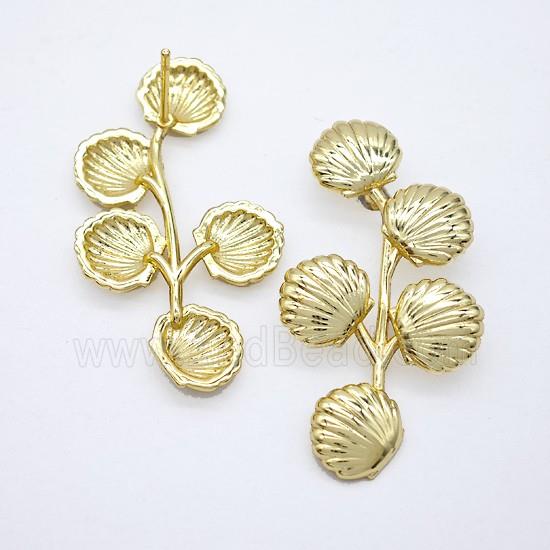 Copper Scallop Shell Stud Earrings Gold Plated