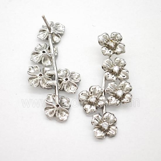 Copper Flower Stud Earrings Pave Zirconia Platinum Plated