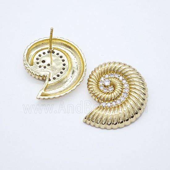 Copper Spiral Shell Stud Earrings Gold Plated