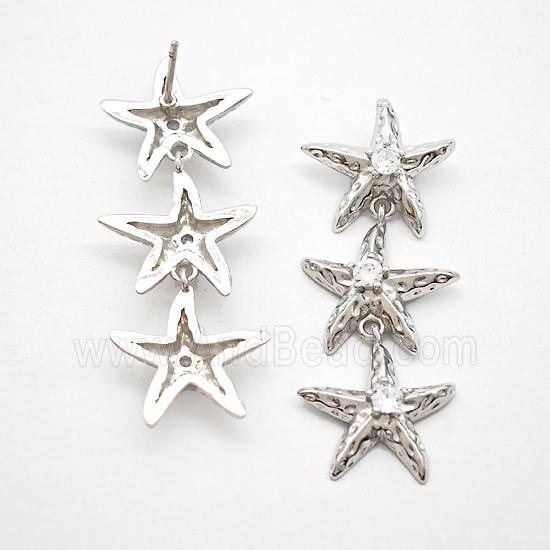 Copper Starfish Stud Earrings Pave Zirconia Platinum Plated