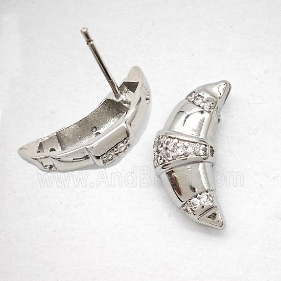 Copper Moon Stud Earrings Pave Zirconia Platinum Plated