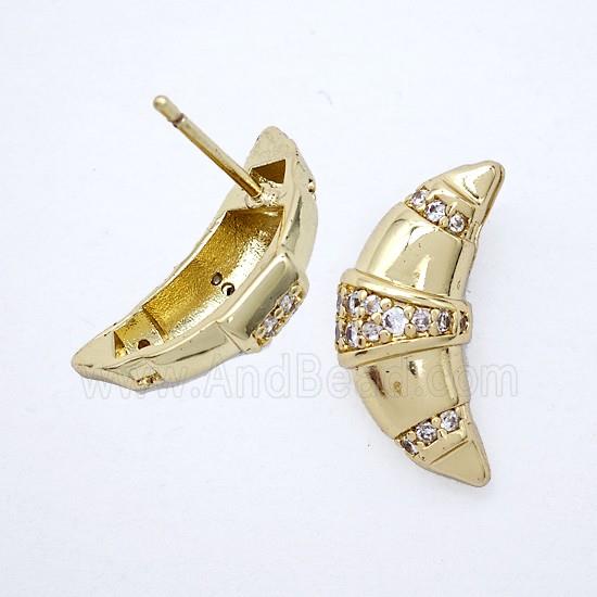 Copper Moon Stud Earrings Pave Zirconia Gold Plated
