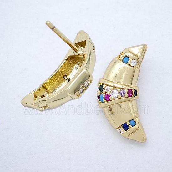 Copper Moon Stud Earrings Pave Multicolor Zirconia Gold Plated