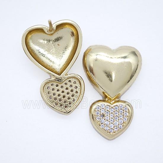 Copper Heart Stud Earrings Pave Zirconia Gold Plated