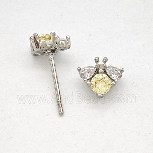 Copper Honeybee Stud Earrings Pave Zirconia Platinum Plated