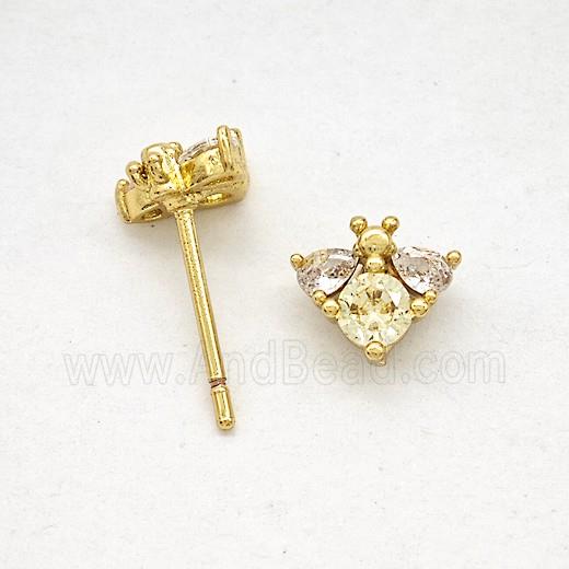 Copper Honeybee Stud Earrings Pave Zirconia Gold Plated