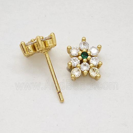 Copper Flower Stud Earrings Pave Zirconia Gold Plated