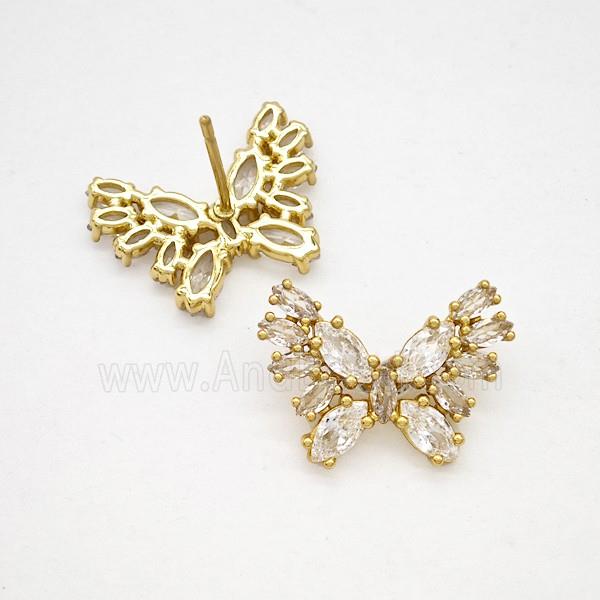 Copper Butterfly Stud Earrings Pave Zirconia Gold Plated