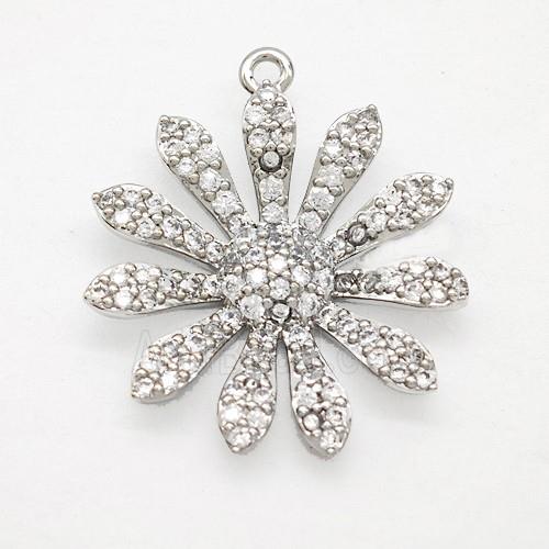 Copper Sunflower Pendant Pave Zirconia Platinum Plated