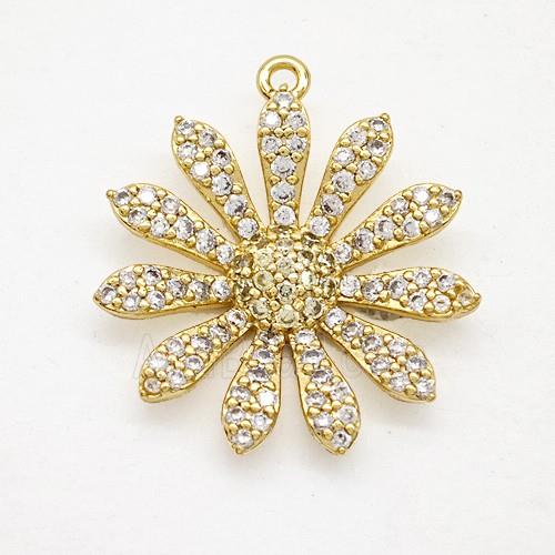 Copper Sunflower Pendant Pave Zirconia Gold Plated