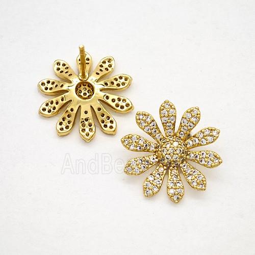 Copper Sunflower Stud Earrings Pave Zirconia Gold Plated