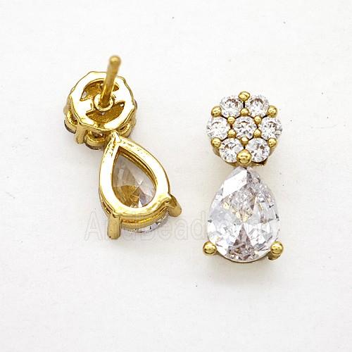 Copper Flower Stud Earrings Pave Zirconia Crystal Glass Teardrop Gold Plated
