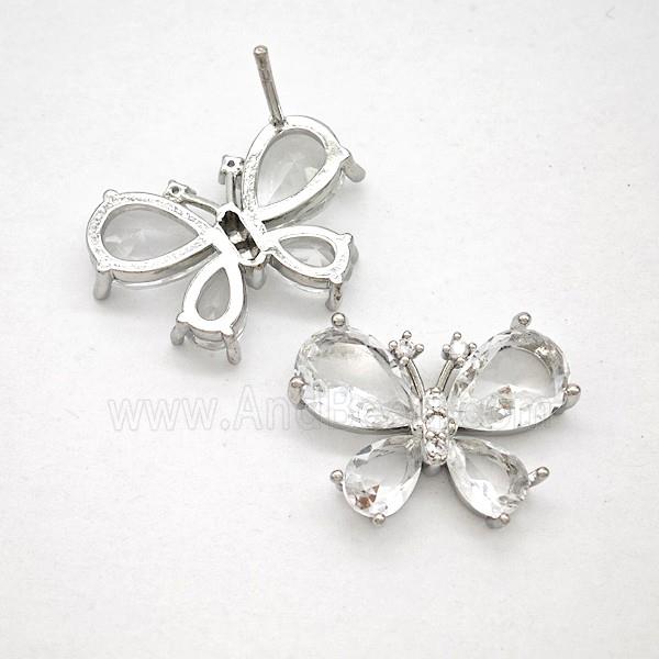 Copper Butterfly Stud Earrings Pave Crystal Glass Platinum Plated