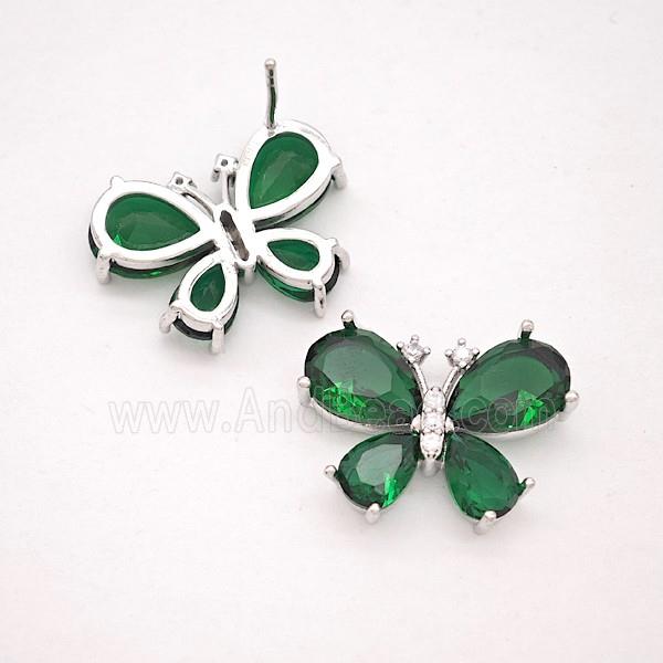 Copper Butterfly Stud Earrings Pave Green Crystal Glass Platinum Plated