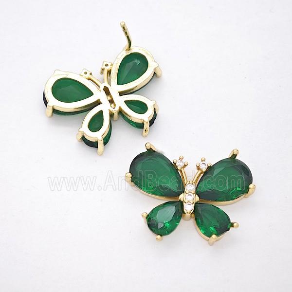 Copper Butterfly Stud Earrings Pave Green Crystal Glass Gold Plated