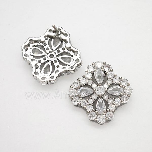 Copper Flower Stud Earrings Pave Zirconia Crystal Glass Platinum Plated