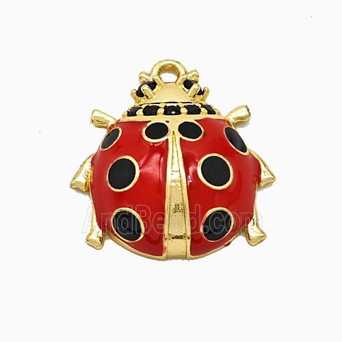 Copper Ladybug Pendant Red Enamel Gold Plated