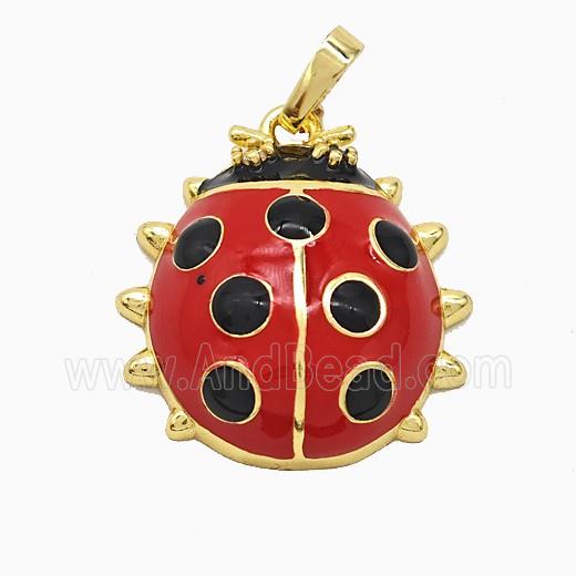 Copper Ladybug Pendant Red Enamel Gold Plated