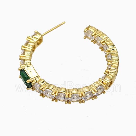 Copper Earring Pave Zircon, Gold Plated