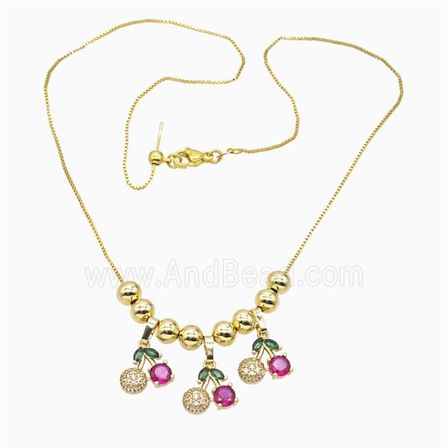 Copper Cherry Necklace Pave Zirconia Gold Plated