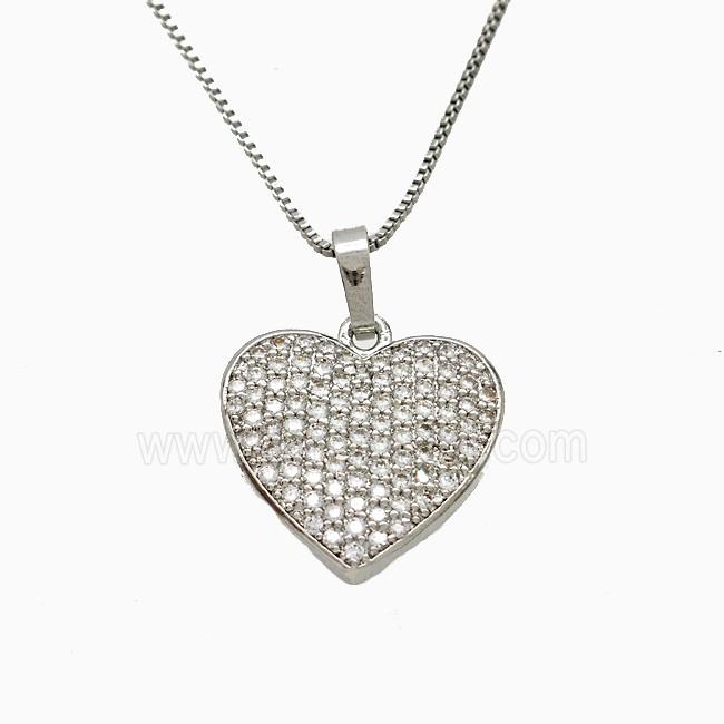 Copper Heart Necklace Pave Zirconia Platinum Plated