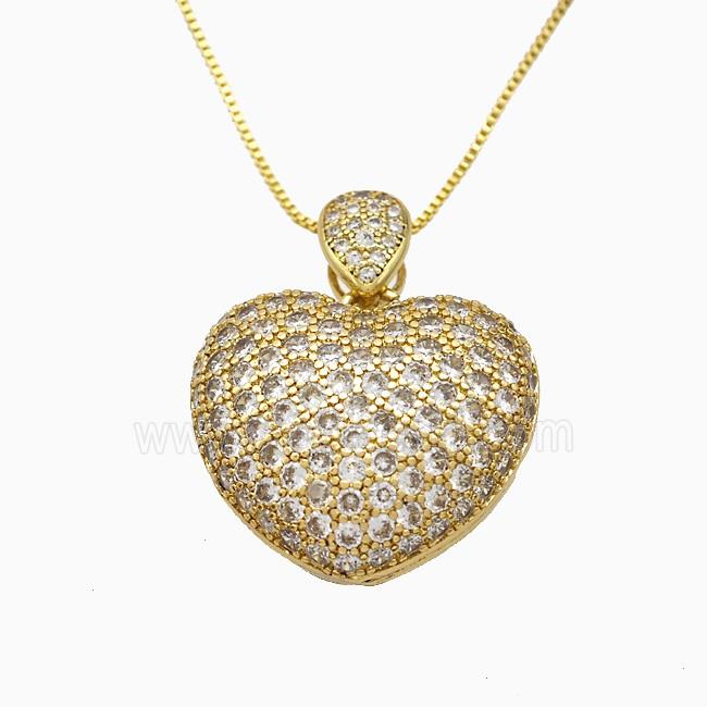 Copper Heart Necklace Pave Zirconia Gold Plated