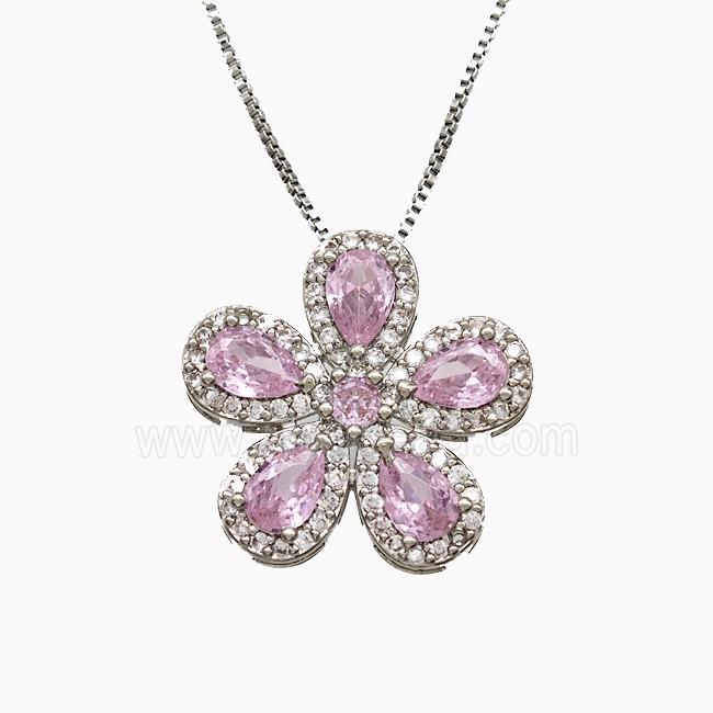 Copper Flower Neckace Pave Zirconia Crystal Glass Platinum Plated