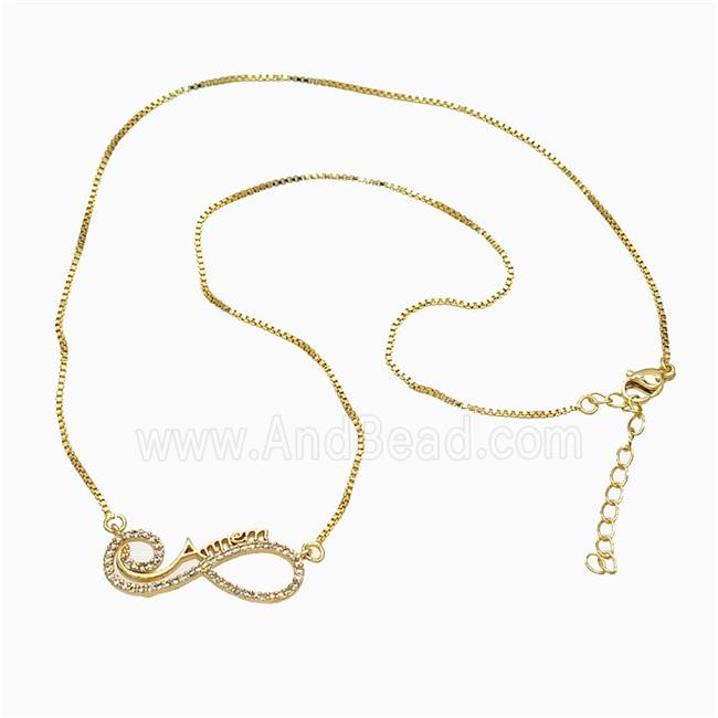 Copper Infinity Necklace Pave Zirconia Gold Plated