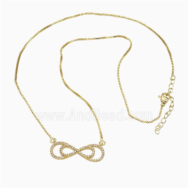 Copper Infinity Necklace Pave Zirconia Gold Plated