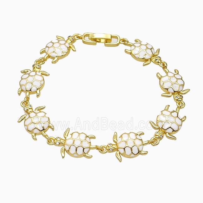Copper Tortoise Bracelet White Enamel Gold Plated