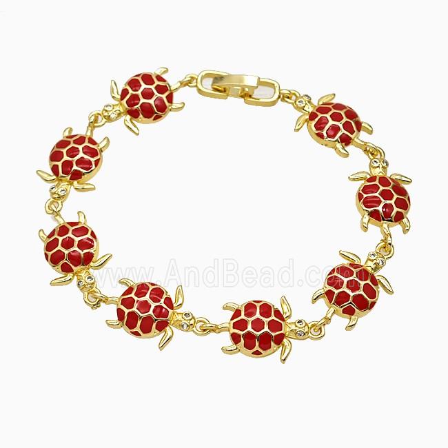 Copper Tortoise Bracelet Red Enamel Gold Plated